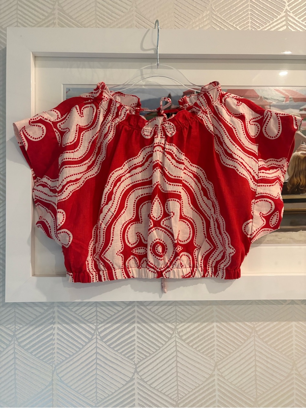 Lemlem Red and White Patterned Crop Top